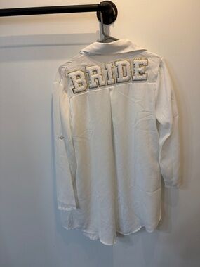 White 'BRIDE' Embroidered Longline Swim Coverup